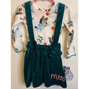 NEW BLUEY Christmas 2 pc. Long Sleeve Velvet Skirt Toddler Girl Size 2T Bows